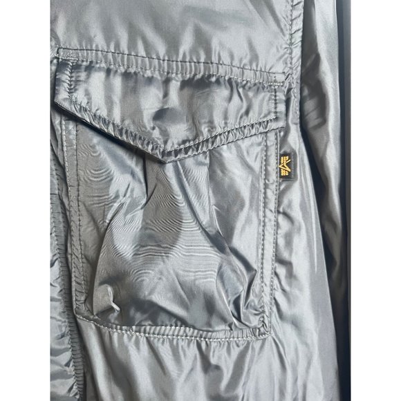 Alpha Industries Military Cage Gray Hooded Full Zip Flight Jacket Men Sz. S - Picture 3 of 8